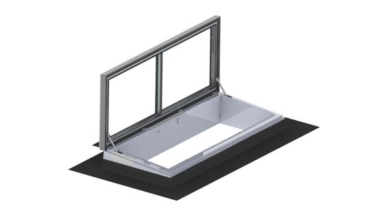 Accès toiture rectangulaire motorisé | Lamilux Flat Roof Access Swing - produit présenté par LAMILUX