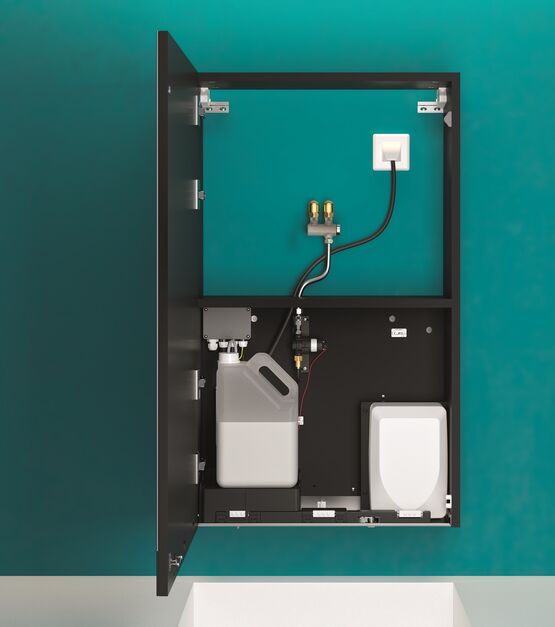  Armoire miroir avec sèche-mains, distributeur de savon et robinet automatiques | Réf. 510203  - Meuble suspendu salle de bains