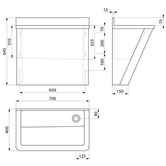  Auge chirurgic. HYGIENE dosseret court L.700 Inox 304 satiné | Réf. 185020 - Lave-mains