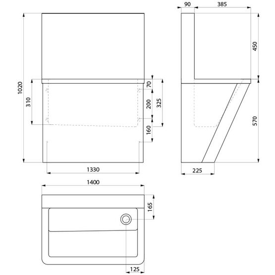  Auge chirurgic. HYGIENE dosseret haut L.1400 Inox 304 sat. | Réf. 186000 - Lave-mains