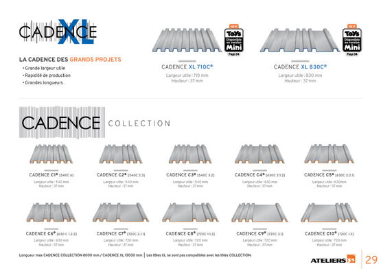  Bardage acier aléatoire en 12 profils (10 Profils Collection et 2 profils XL) et 4 largeurs différentes | Cadence Carré  - Bardage en acier