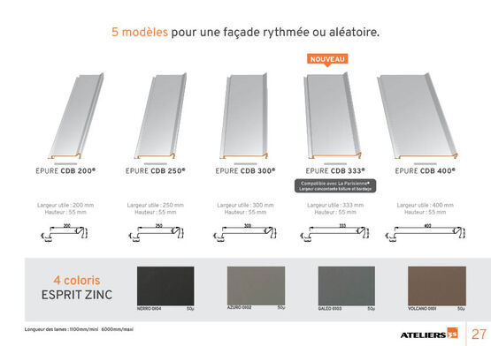  Bardage architectural en acier à joint debout | EPURE - 4 modèles de 4 largeurs pour des façades régulières ou rythmées  - Bardage en acier