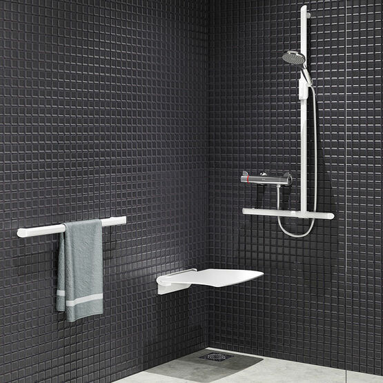  Barre de maintien en T Be-Line pour douche blanc mat | Réf. 511944W - DELABIE