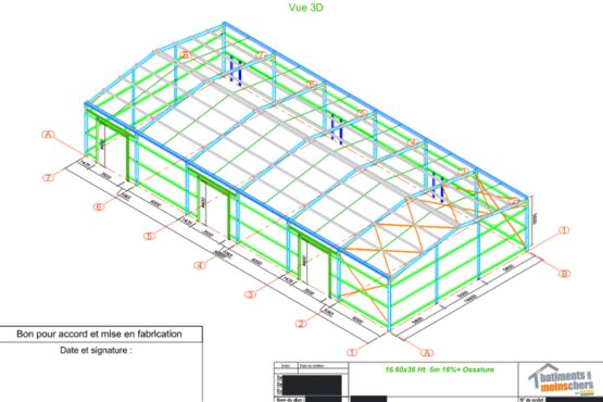 Bâtiment bi-pente fermé de 600m² - produit présenté par BATIMENTSMOINSCHERS.COM/ C2I COMMERCE SARL