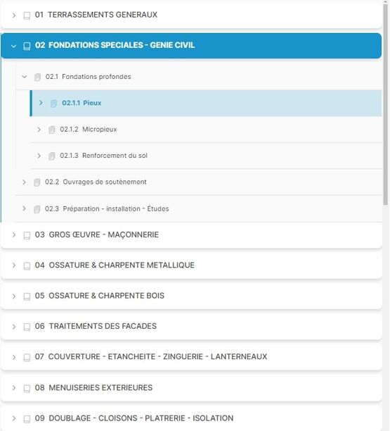  Bibliothèque de prix unitaires pour économistes de la construction | FlexBIM5D - Logiciel de pièces écrites, métré et chiffrage