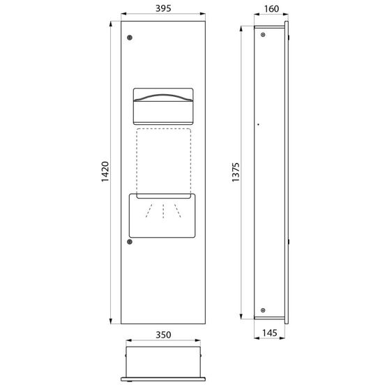 Combinaison sèche-mains distributeur, poubelle encastrable et distributeur d&#039;essuie-mains | Réf. 510716S - produit présenté par DELABIE