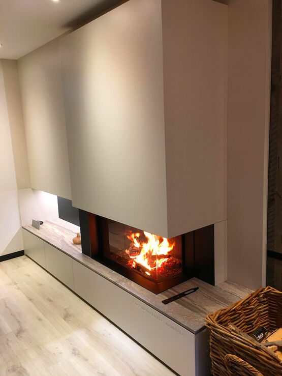  Foyer bois avec coin (gauche ou droit) à vitre escamotable | Argento 860 CL-CR MDesign  - BEST FIRES