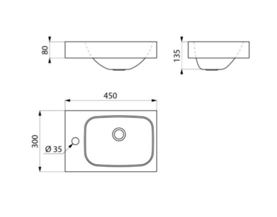 Lavabo LAVANDO trou rob. Ø35 à gche ss trop plein Inox 304 sat | Réf. 121360 - produit présenté par DELABIE