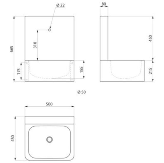  Lave-mains hygiène 1 trou rob diamètre 22 Inox 304 sat | Réf. 188100  - Lave-mains