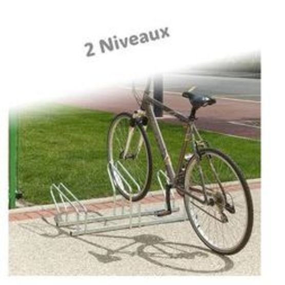 Support pour 3 vélos sur 2 niveaux en acier zingué. Support à vélo