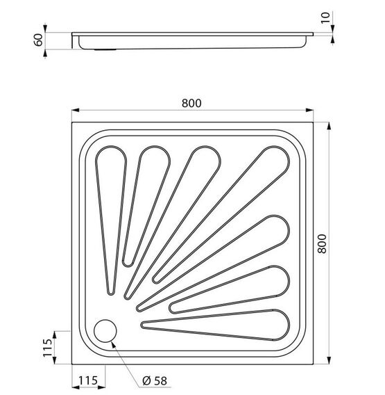  Receveur de douche 800x800 profondeur 60 mm Inox 304 satiné | Réf. 150300  - Receveur de douche carré