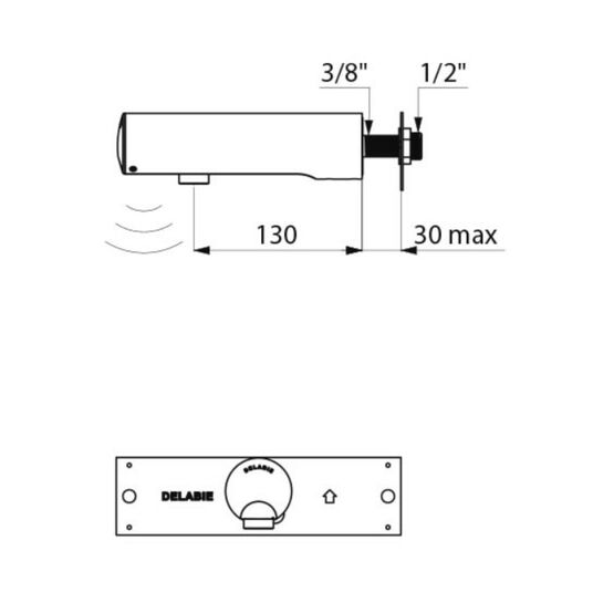 Robinet de lavabo électronique M1/2&#039;&#039; rob. mural à piles 6V int. L.130 TEMPOMATIC 4 | Réf. 443406 - produit présenté par DELABIE