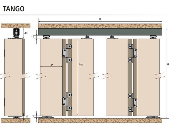 TANGO : Système coulissant / pliant droit pour portes bois capacité 40 Kg  par panneau – Batiproduits