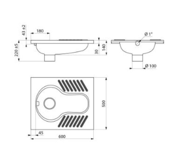  WC turc SHA XS 1 effet d&#039;eau sans siphon Inox 304 satiné |  Réf. 113710  - DELABIE