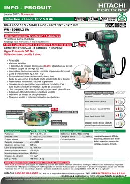 Clé à choc Hitachi 18 V avec moteur Brushless et chargeur ventilé  | WR18DBDL2 5A