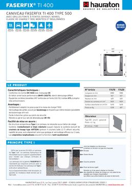 Caniveau en béton armé de 40 cm de largeur intérieure pour zones à trafic lourd | Faserfix TI 400 type 500