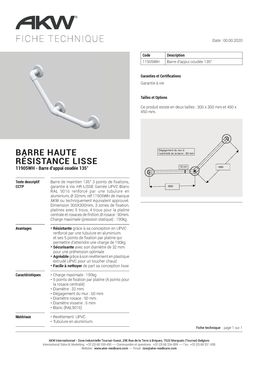 Barres d’appui PVC Lisses pour sanitaire PMR - Barre coudée 135° 300 x 300 mm | 11905WH