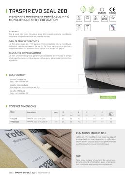 Membrane hautement perméable (hpv) monolithique anti-perforation | TRASPIR EVO SEAL 200