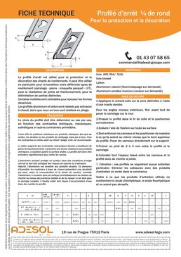 Arrêt de carrelage ou de résine 1/4 de rond aluminium, inox ou PVC