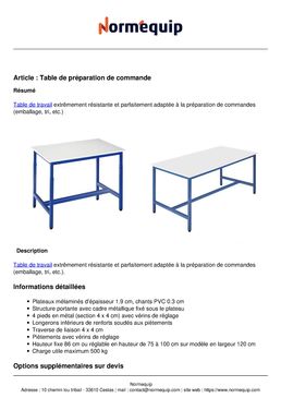 Table de préparation de commande