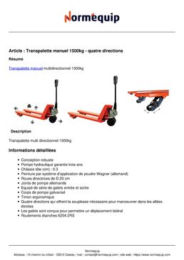 Transpalette manuel 1500kg - quatre directions