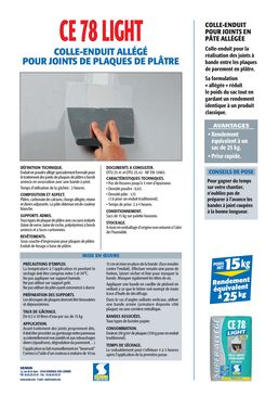 Enduit allégé en poudre pour joints de plaques de plâtre | CE 78 Light Poudre