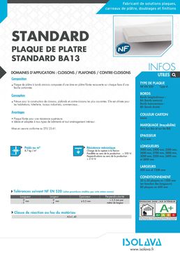 Plaque de plâtre à bords amincis | PLAQUE STANDARD BA13  TYPE A