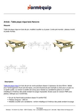 Table pique nique bois Hanovre