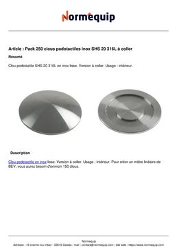 Pack 250 clous podotactiles inox SHS 20 316L à coller