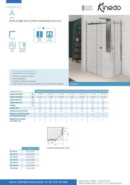 Paroi de douche à accès d'angle avec 2 portes coulissantes sans seuil | Kinestyle A