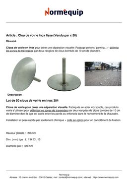 Clou de voirie inox lisse (Vendu par x 50)