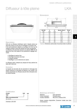 Diffuseur carré design à raccordement circulaire à joint | Diffuseur plafonnier LKA