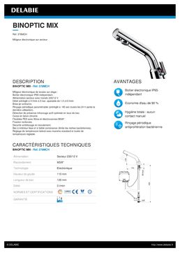 Mitigeur électronique de lavabo sur secteur | BINOPTIC MIX Réf. 388MCHLH