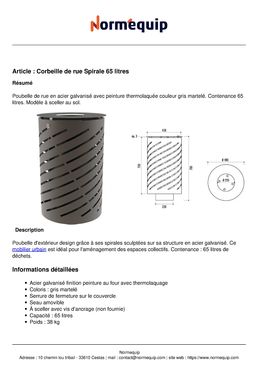 Corbeille de rue Spirale 65 litres