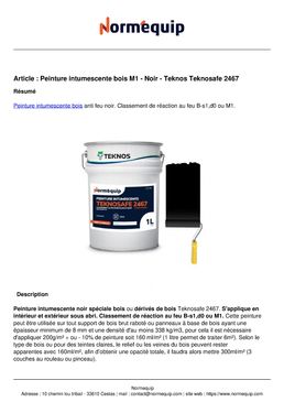 Peinture intumescente bois M1 - Noir - Teknos Teknosafe 2467