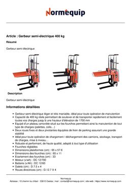 Gerbeur semi-électrique 400 kg