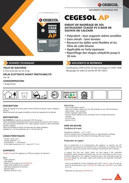 Enduit de ragréage de sol autolissant classé P3 à base de sulfate de calcium | CEGESOL AP