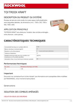 Rouleau en laine de roche avec pare-vapeur pour isolation de combles | Toitrock kraft