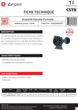 Suspente fermette pour l'isolation des combles | Easytop 03034