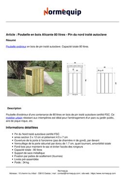 Poubelle en bois Alicante 80 litres - Pin du nord traité autoclave