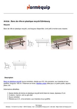 Banc de ville en plastique recyclé Edimbourg