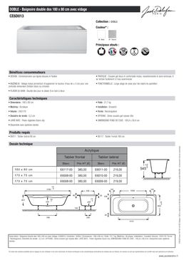 Baignoire double dos jusqu’à 180 cm de longueur | Doble