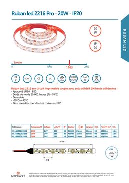 Ruban led sur circuit imprimable souple avec auto adhésif - 20W - IP20  | 2216 Pro