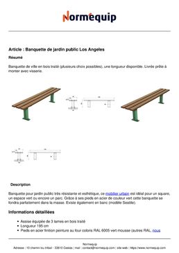 Banquette de jardin public Los Angeles