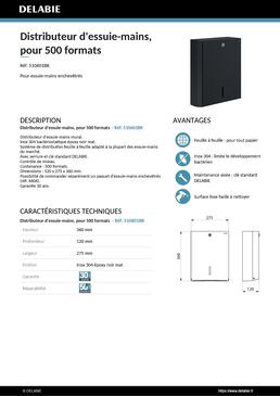 Distributeur d'essuie-mains, pour 500 formats inox 304 noir mat | Réf. 510601BK