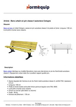 Banc urbain en pin classe 4 autoclave Cologne