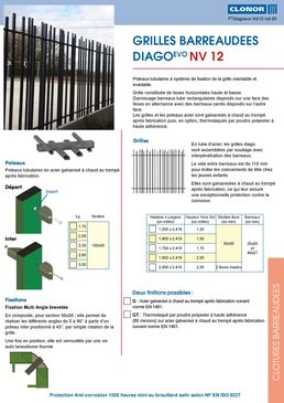 Grille barreaudée en acier galvanisé à poteaux tubulaires  | DIAGO EVO NV12