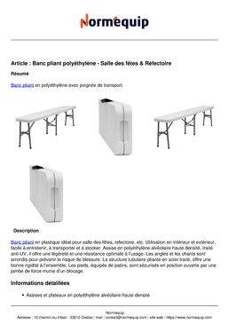 Banc pliant polyéthylène - Salle des fêtes & Réfectoire