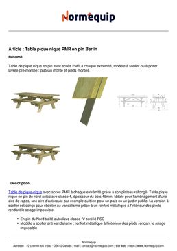 Table pique nique PMR en pin Berlin