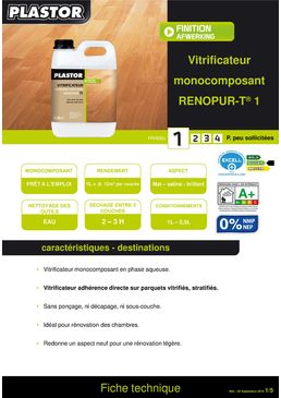 Vitrificateur parquet incolore mono-composant pour pièces peu sollicitées | RENOPUR-T 1 